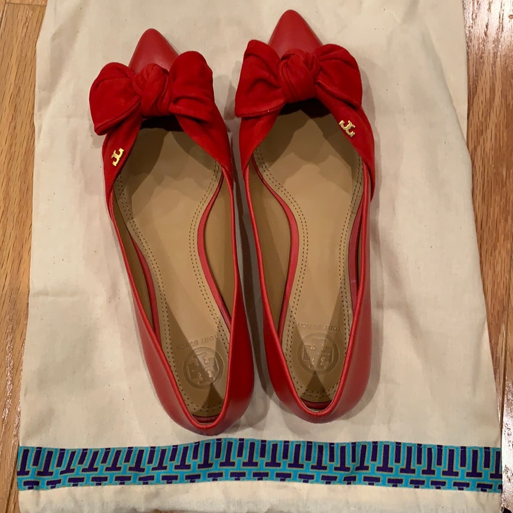 Tory Burch Red Flats with Bow Size 8